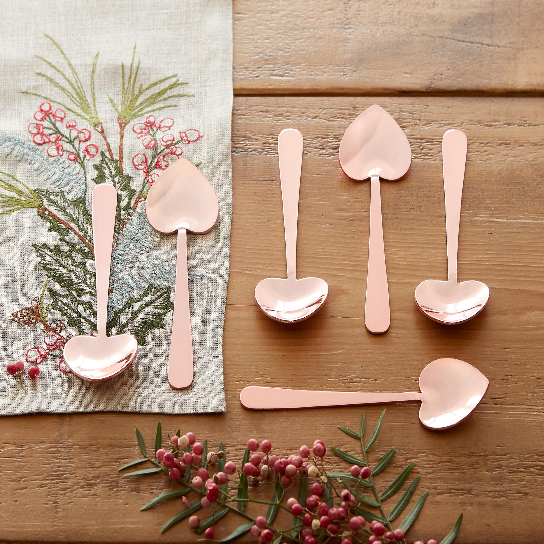 Premium Heart Shaped Rose Gold Spoons, Set Of 6